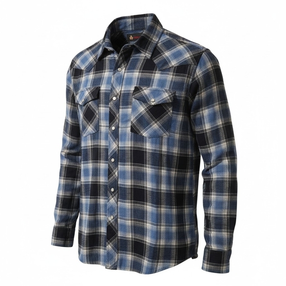 America Ware Other - NWT America Ware Western Flannel Classic Blue Plaid Button-Down Shirt Sz LT